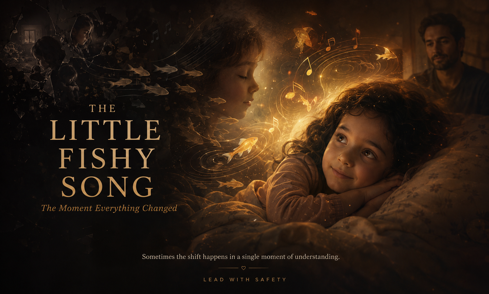 The Little Fishy Song: The Moment Everything Changed — a child lying in bed, golden light, musical notes
